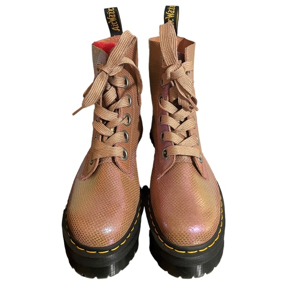 Iridescent Molly Pink Doc Marten Lace-Up Ankle Boots - Picture 7 of 16